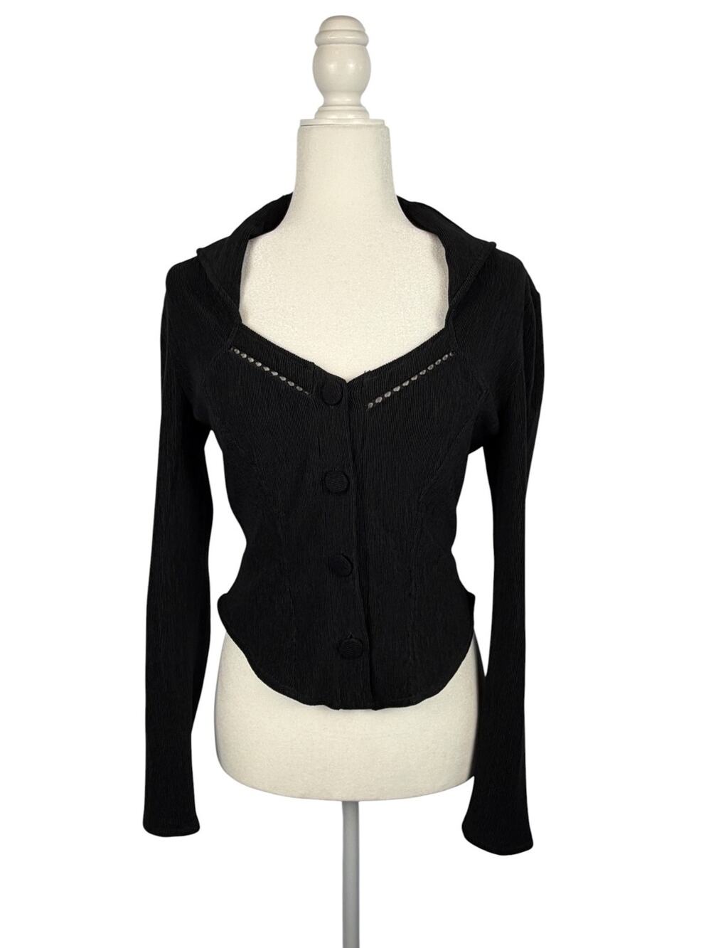 Vintage GENEVIEVE TARKA PARIS Corset Blouse Top Womens Black Est Size Small 80s